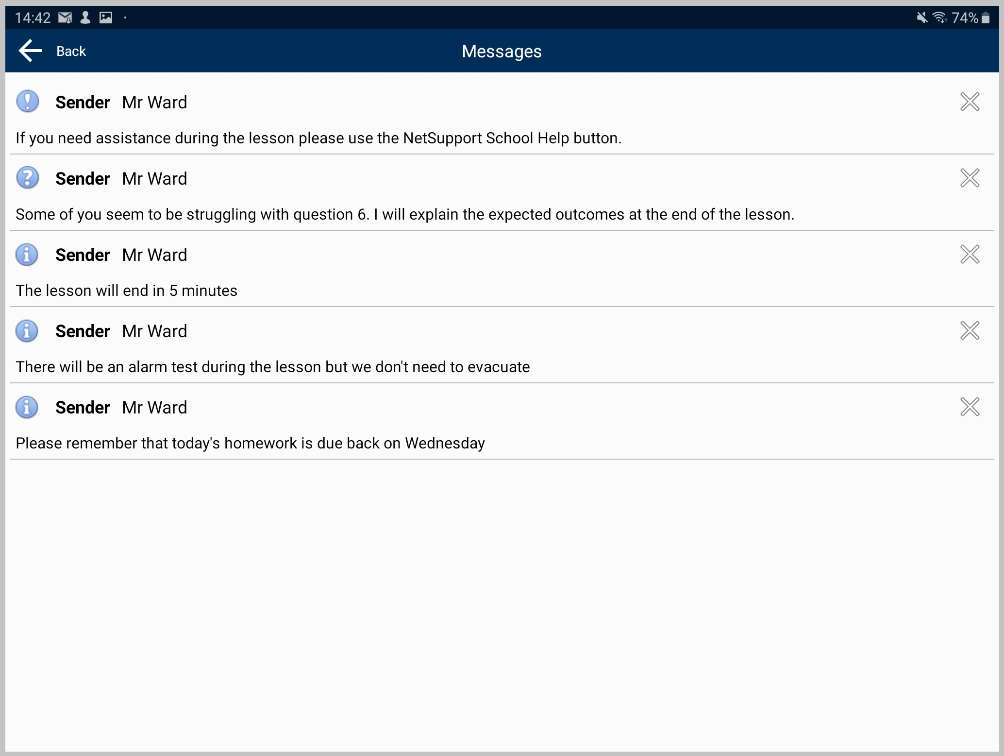 Android Student: Student Messages